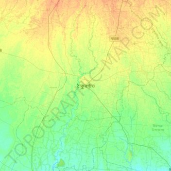 Mapa topográfico Thakurgaon, altitud, relieve