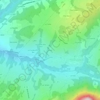 Mapa topográfico Gravel, altitud, relieve