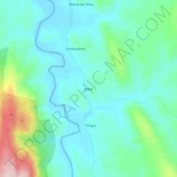 Mapa topográfico Jequi, altitud, relieve