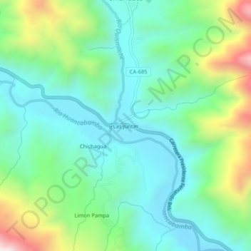 Mapa topográfico Las Juntas, altitud, relieve
