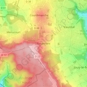 Mapa topográfico Boisemont, altitud, relieve
