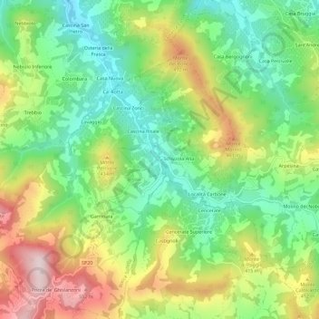 Mapa topográfico Schizzola, altitud, relieve