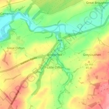 Mapa topográfico Bridgefoot, altitud, relieve