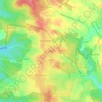 Mapa topográfico Saillagol, altitud, relieve