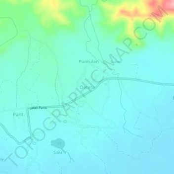 Mapa topográfico Oeteta, altitud, relieve