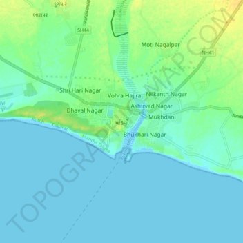 Mapa topográfico માંડવી, altitud, relieve