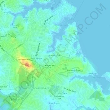 Mapa topográfico Mariners Point, altitud, relieve