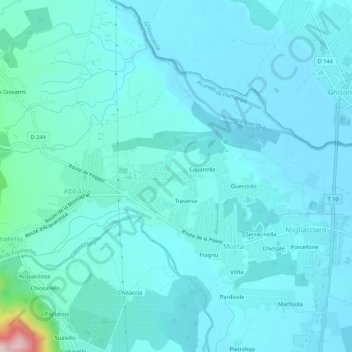Mapa topográfico Casella, altitud, relieve