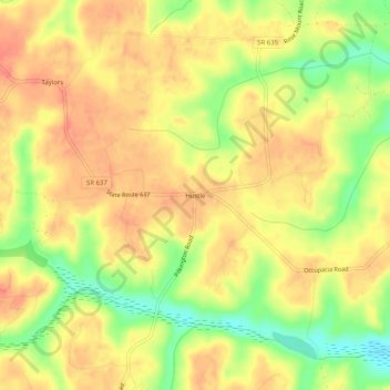 Mapa topográfico Hustle, altitud, relieve