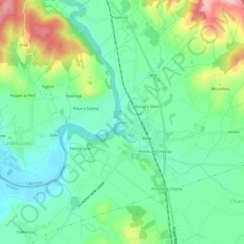 Mapa topográfico Giovi, altitud, relieve