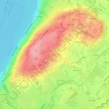 Mapa topográfico Vandœuvres, altitud, relieve