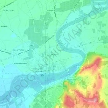 Mapa topográfico Bruyères, altitud, relieve