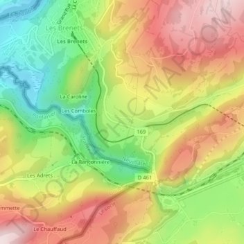 Mapa topográfico Le Bas-des-Frêtes, altitud, relieve