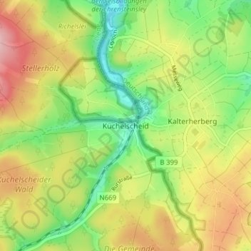 Mapa topográfico Küchelscheid, altitud, relieve
