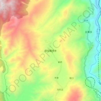 Mapa topográfico 保安藏族乡, altitud, relieve
