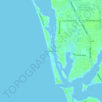 Mapa topográfico Nokomis Beach, altitud, relieve