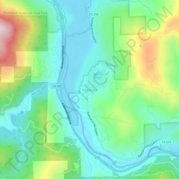 Mapa topográfico Miranda, altitud, relieve