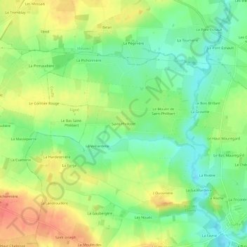 Mapa topográfico Saint-Philibert, altitud, relieve