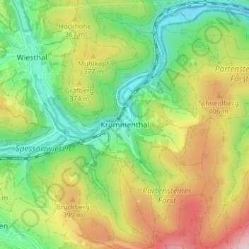 Mapa topográfico Krommenthal, altitud, relieve