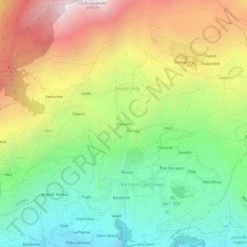 Mapa topográfico Charrere, altitud, relieve