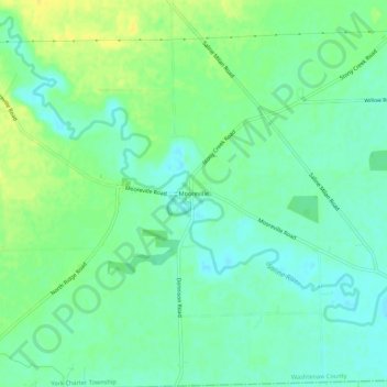 Mapa topográfico Mooreville, altitud, relieve