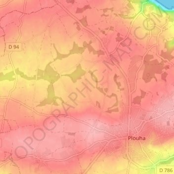 Mapa topográfico Crec'h Huel, altitud, relieve