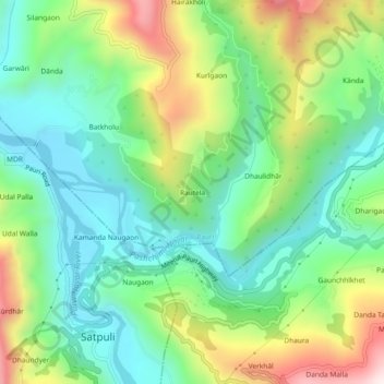 Mapa topográfico Rautela, altitud, relieve