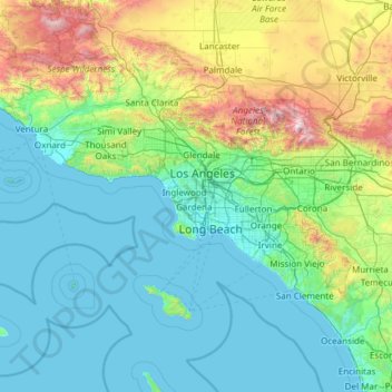 Mapa topográfico South Los Angeles, altitud, relieve