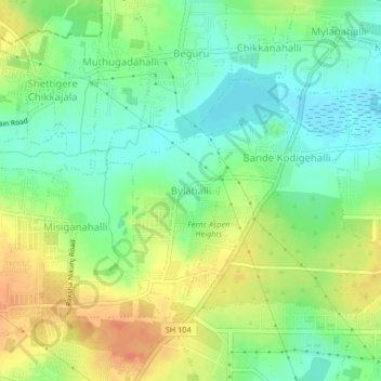 Mapa topográfico Bylahalli, altitud, relieve