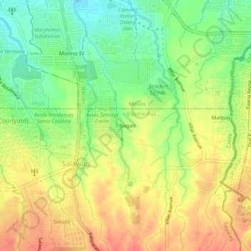 Mapa topográfico Tibagan, altitud, relieve