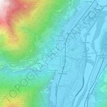 Mapa topográfico Gaggio, altitud, relieve