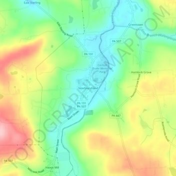 Mapa topográfico Newfoundland, altitud, relieve