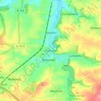 Mapa topográfico Zschaitz, altitud, relieve