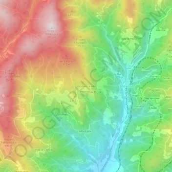 Mapa topográfico Pitornecca Alta, altitud, relieve