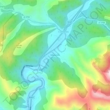 Mapa topográfico Villayandre, altitud, relieve