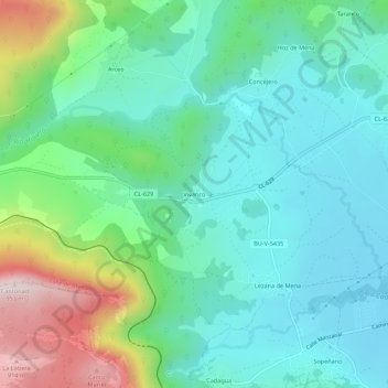 Mapa topográfico Vivanco, altitud, relieve