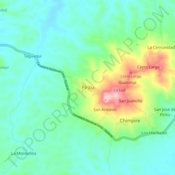 Mapa topográfico Píritu, altitud, relieve