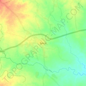 Mapa topográfico Basna, altitud, relieve