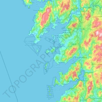 Mapa topográfico O Grove, altitud, relieve