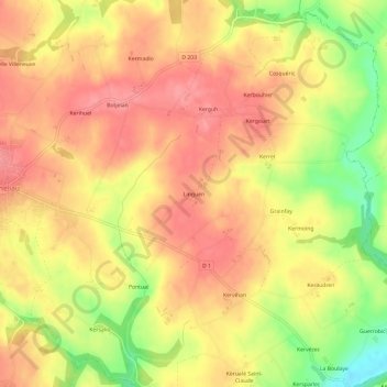 Mapa topográfico Linguen, altitud, relieve