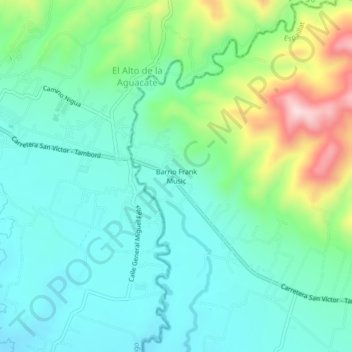 Mapa topográfico Barrio Frank Music, altitud, relieve
