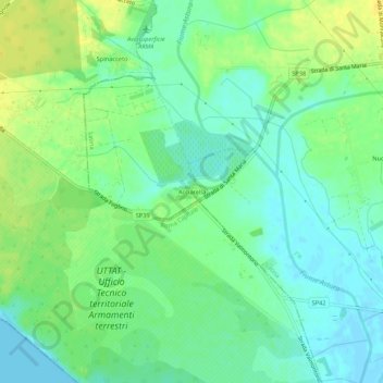 Mapa topográfico Acciarella, altitud, relieve
