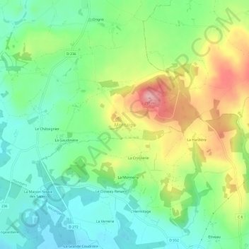 Mapa topográfico Montaigu, altitud, relieve