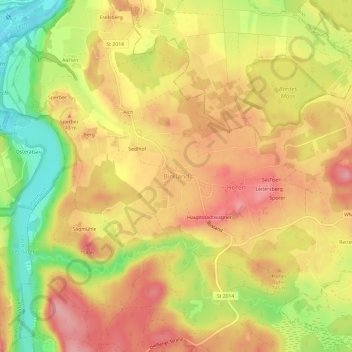 Mapa topográfico Birkland, altitud, relieve
