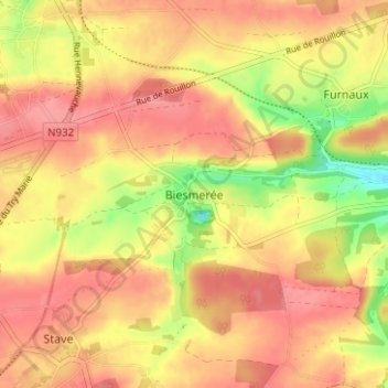 Mapa topográfico Biesmerée, altitud, relieve