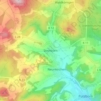 Mapa topográfico Steinborn, altitud, relieve