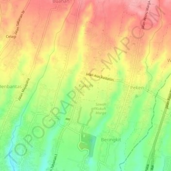 Mapa topográfico Kukuh, altitud, relieve
