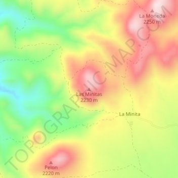 Mapa topográfico Las Minitas, altitud, relieve