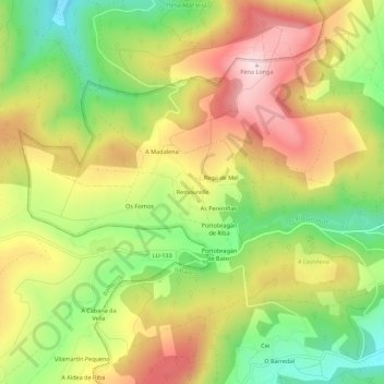 Mapa topográfico Remourelle, altitud, relieve