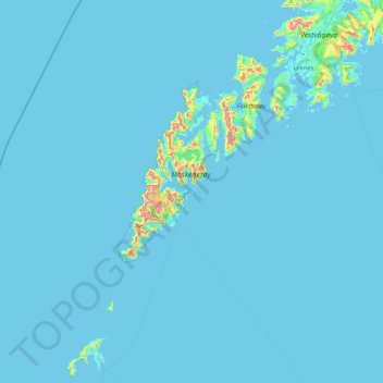 Mapa topográfico Olenilsøya, altitud, relieve